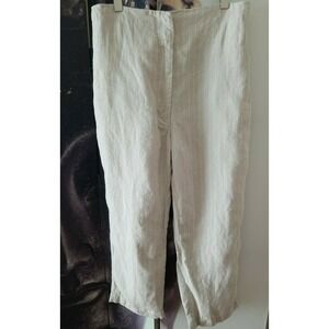 RACIL Women's High Waisted Linen Tan Striped Trouser Pants sz 42 Made in Romania